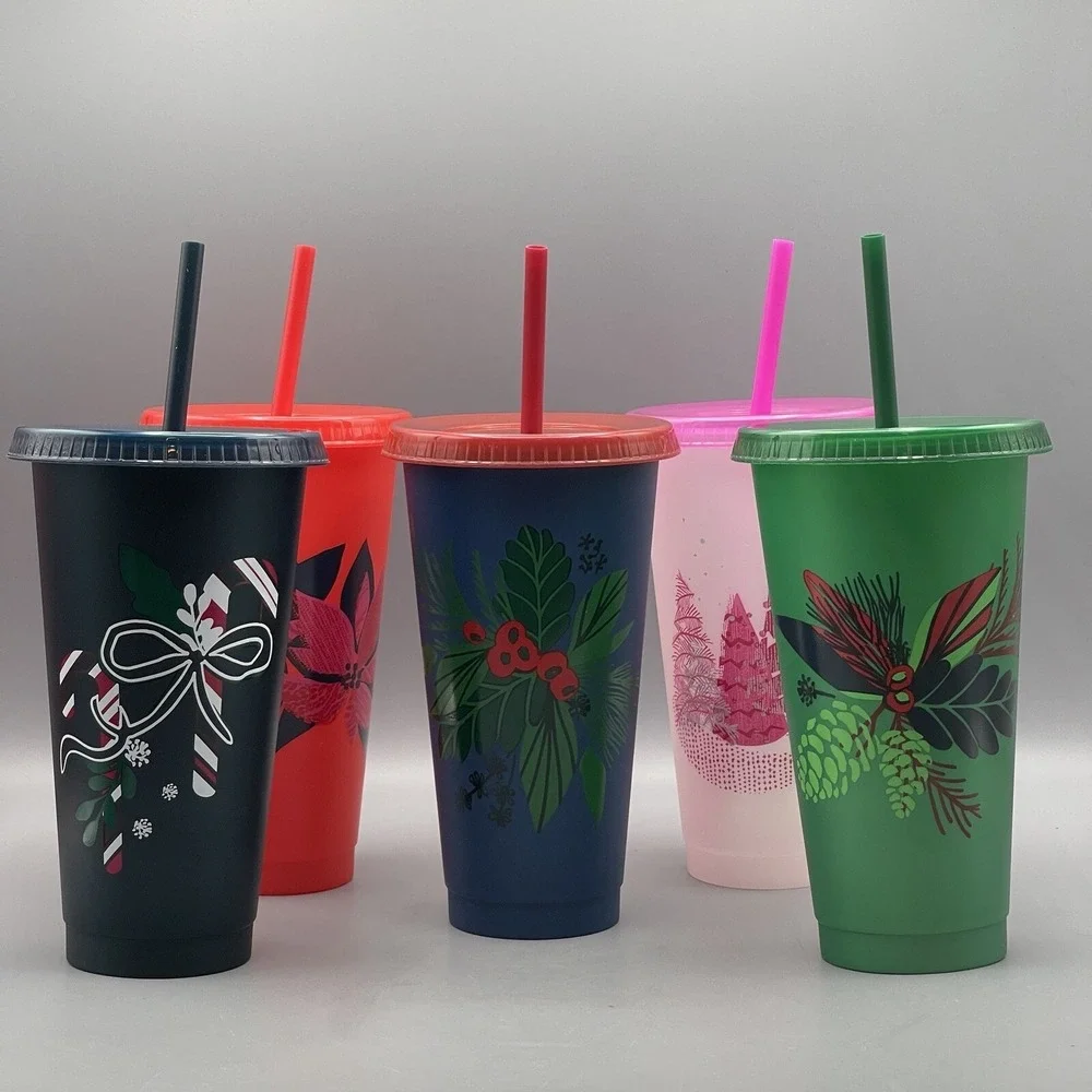 Starbucks Cold Cup 24oz Set Reusable 5 Pack with Straws Lids 2021 Holiday